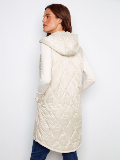 Charlie B Pearlized Long Puffer Vest- Champagne . Charlie B Style: C6365-135B-249 Back