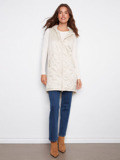 Charlie B Pearlized Long Puffer Vest- Champagne . Charlie B Style: C6365-135B-249