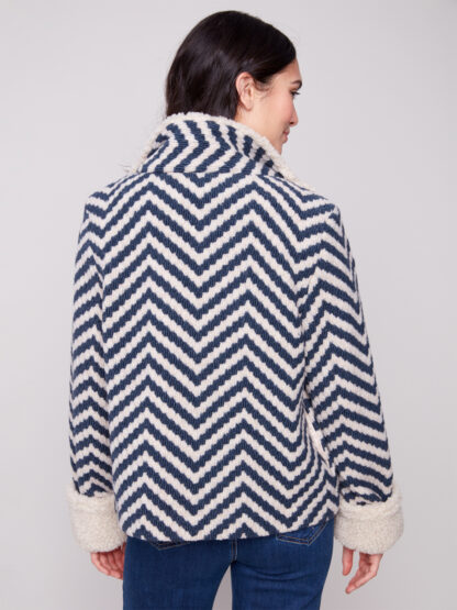 Charlie B Chevron Boucle Short Jacket- Navy . Charlie B Style: C6379-642C-P117 Back