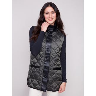 Charlie B Iridescent Reversible Vest- Spruce . Charlie B Style: C6385-135B-531 Front 1