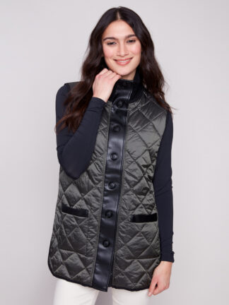 Charlie B Iridescent Reversible Vest- Spruce . Charlie B Style: C6385-135B-531 Front 1