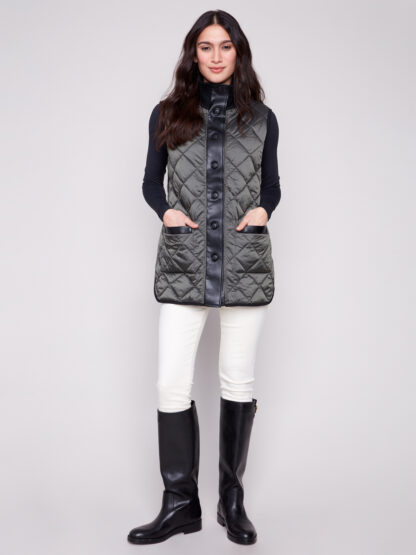 Charlie B Iridescent Reversible Vest- Spruce . Charlie B Style: C6385-135B-531 . Wide 1