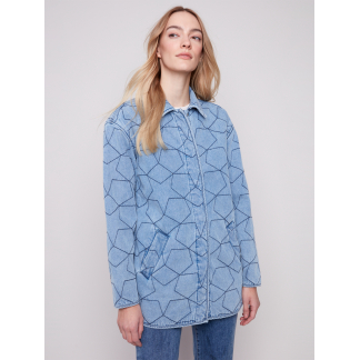 Charlie B Star Quilted Denim Jacket- Light Blue . Charlie B Style: C6386-374C-140