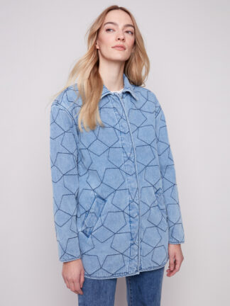 Charlie B Star Quilted Denim Jacket- Light Blue . Charlie B Style: C6386-374C-140
