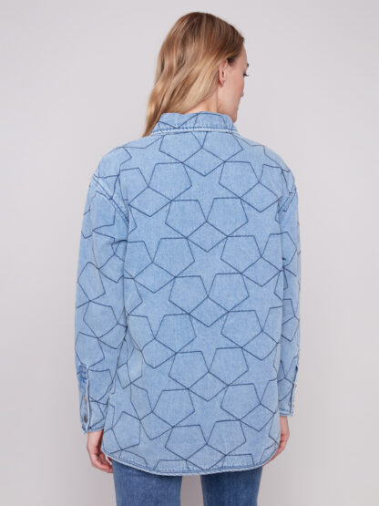 Charlie B Star Quilted Denim Jacket- Light Blue . Charlie B Style: C6386-374C-140 Back