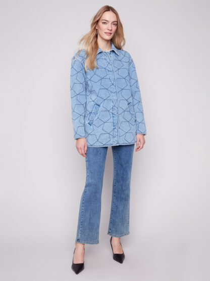 Charlie B Star Quilted Denim Jacket- Light Blue . Charlie B Style: C6386-374C-140 Wide Shot