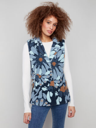 Charlie B Sherpa Flocked Fleece Vest Jacket- Oxford . Charlie B Style: C6397-417C-P908