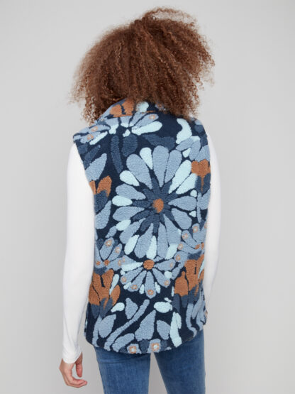 Charlie B Sherpa Flocked Fleece Vest Jacket- Oxford . Charlie B Style: C6397-417C-P908 Back