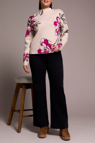 Tribal Funnel Neck Sweater- Pink Flambe. Tribal Style: 1542O-8012-1416