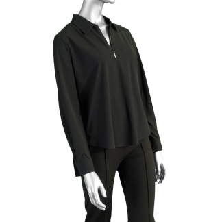 Liverpool Collared Zip Front Knit Shirt- Black . Liverpool Style: LM8J06ETK