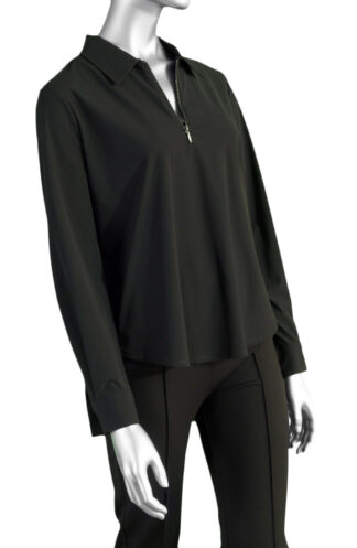 Liverpool Collared Zip Front Knit Shirt- Black . Liverpool Style: LM8J06ETK