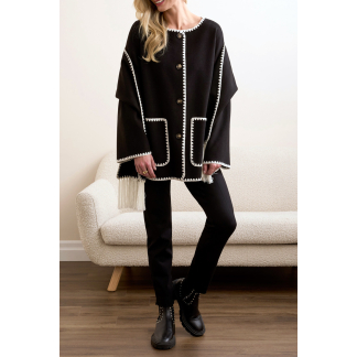 Tribal Button Front Coat- Black . Tribal Style: 2287O-3995-0002