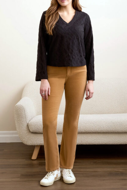 Tribal Long Sleeve V Neck Top- Black . Tribal Style: 2329O-8318-0002