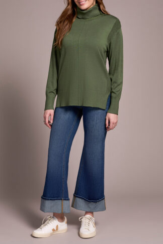 Tribal Turtle Neck Sweater- Chive . Tribal Style: 2395O-8359-2400