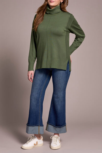 Tribal Turtle Neck Sweater- Chive . Tribal Style: 2395O-8359-2400 Side