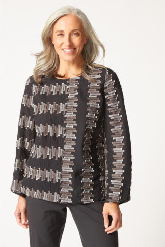 Habitat Embroidered Button Back Pullover- Black . Habitat Style: 49232
