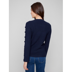 Charlie B Ribbed Crew Neck Sweater- Navy . Charlie B Style: C2849-974A-P012 Back