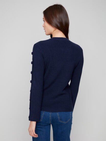 Charlie B Ribbed Crew Neck Sweater- Navy . Charlie B Style: C2849-974A-P012 Back