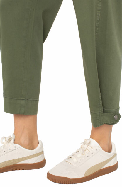 Liverpool Utility Crop with Tab Hem- Forest Shade . Liverpool Style: LM7949L12 Close Up