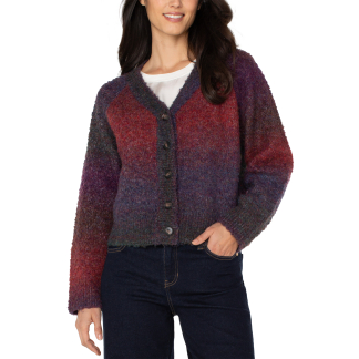 Liverpool Button Front Cardigan Sweater- Berry/Burgundy Ombre . Liverpool Style: LM8H64SR18