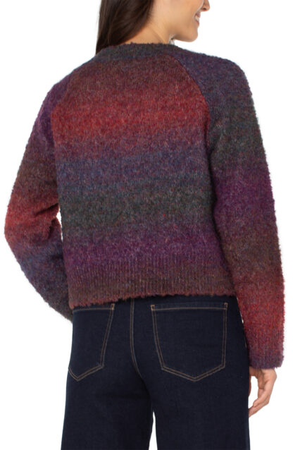 Liverpool Button Front Cardigan Sweater- Berry/Burgundy Ombre . Liverpool Style: LM8H64SR18 Rear