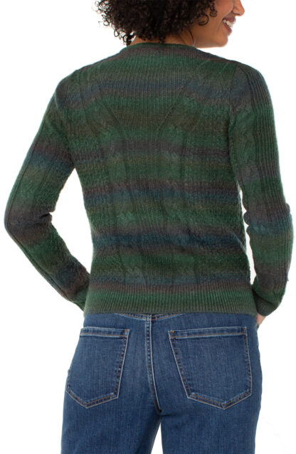 Liverpool Drop Shoulder V-Neck Sweater- Emerald Multi Stripe. Liverpool Style: LM8H67SR17 Back