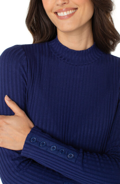 Liverpool Mock Neck- Maritime Navy . Liverpool Style : LM8J03K61 Close Up