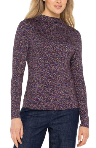 Liverpool Mock Neck Top- Wine Berry Multi . Liverpool Style: LM8J04PK1P09