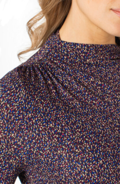 Liverpool Mock Neck Top- Wine Berry Multi . Liverpool Style: LM8J04PK1P09 Close up