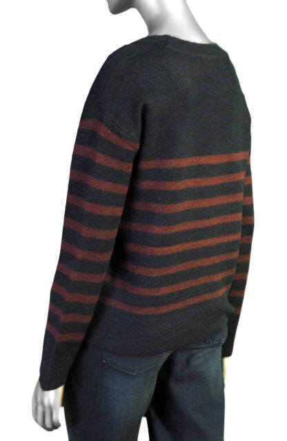 Liverpool Drop Shoulder Sweater- Burgundy/Navy Stripe. Liverpool Style: LM8D49SK48-S Rear