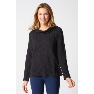 Habitat Sunburst Knit Cowl Seamed Tee- Black . Habitat Style: 20716