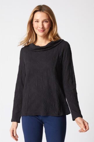Habitat Sunburst Knit Cowl Seamed Tee- Black . Habitat Style: 20716