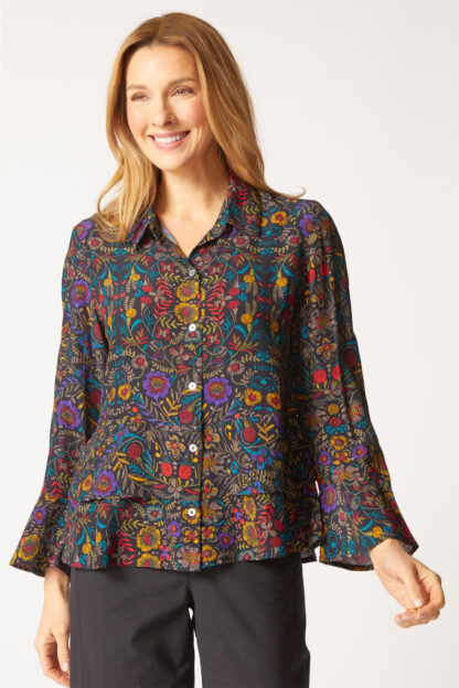 Habitat Off The Vine Flounce Bracelet Sleeve Shirt- Black . Habitat Style: 39120 BLK