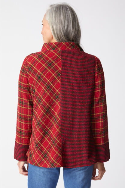 Habitat Girl Gone Plaid Asymmetrical Button Cuff Top- Scarlet . Habitat Style: 40295 Scarlet Back