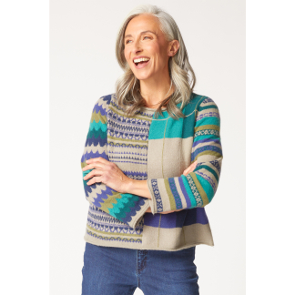 Habitat Winter Whimsy Mixed Pattern Pullover- Driftwood . Habitat Style: 81009 DWD