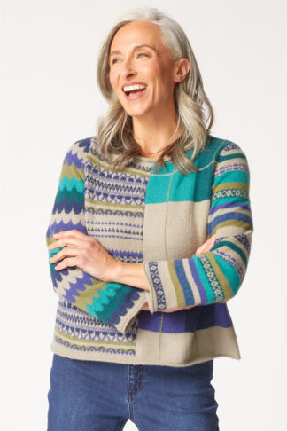 Habitat Winter Whimsy Mixed Pattern Pullover- Driftwood . Habitat Style: 81009 DWD