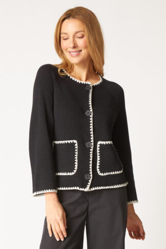 Habitat Yin Yang Contrast Stitch Cardigan- Black . Habitat Style: 81250