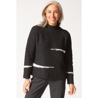 Habitat Harvest Tweed Mixed cable Stitch Pullover- Black . Habitat Style: 89101