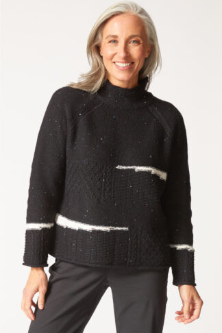 Habitat Harvest Tweed Mixed cable Stitch Pullover- Black . Habitat Style: 89101