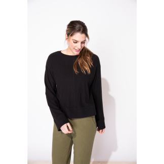 Escape Butter Rib Knit Snuggly Pullover- Black . Escape Style: 13205 Black