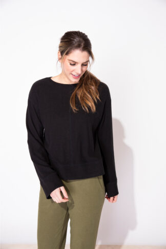 Escape Butter Rib Knit Snuggly Pullover- Black . Escape Style: 13205 Black