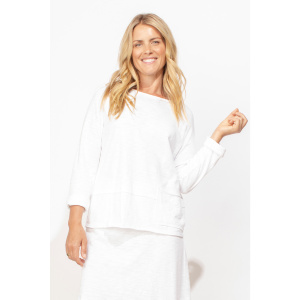 Escape Cotton Slub Pocket Pullover- White . Escape Style: 10020 WHT