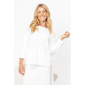 Escape Cotton Slub Pocket Pullover- White . Escape Style: 10020 WHT
