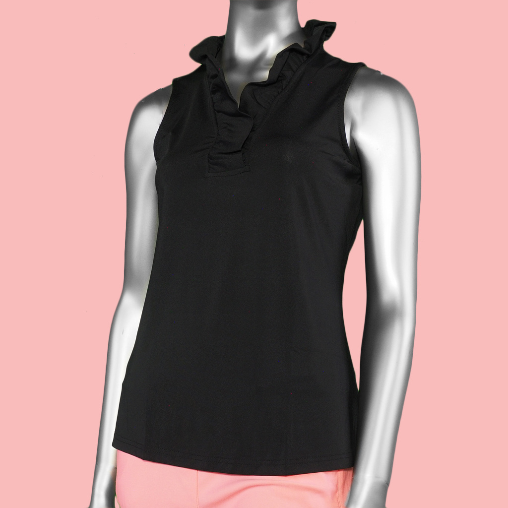 Lulu-B Ruffle Sleeveless Top- Black. Style: SPX0753S Black