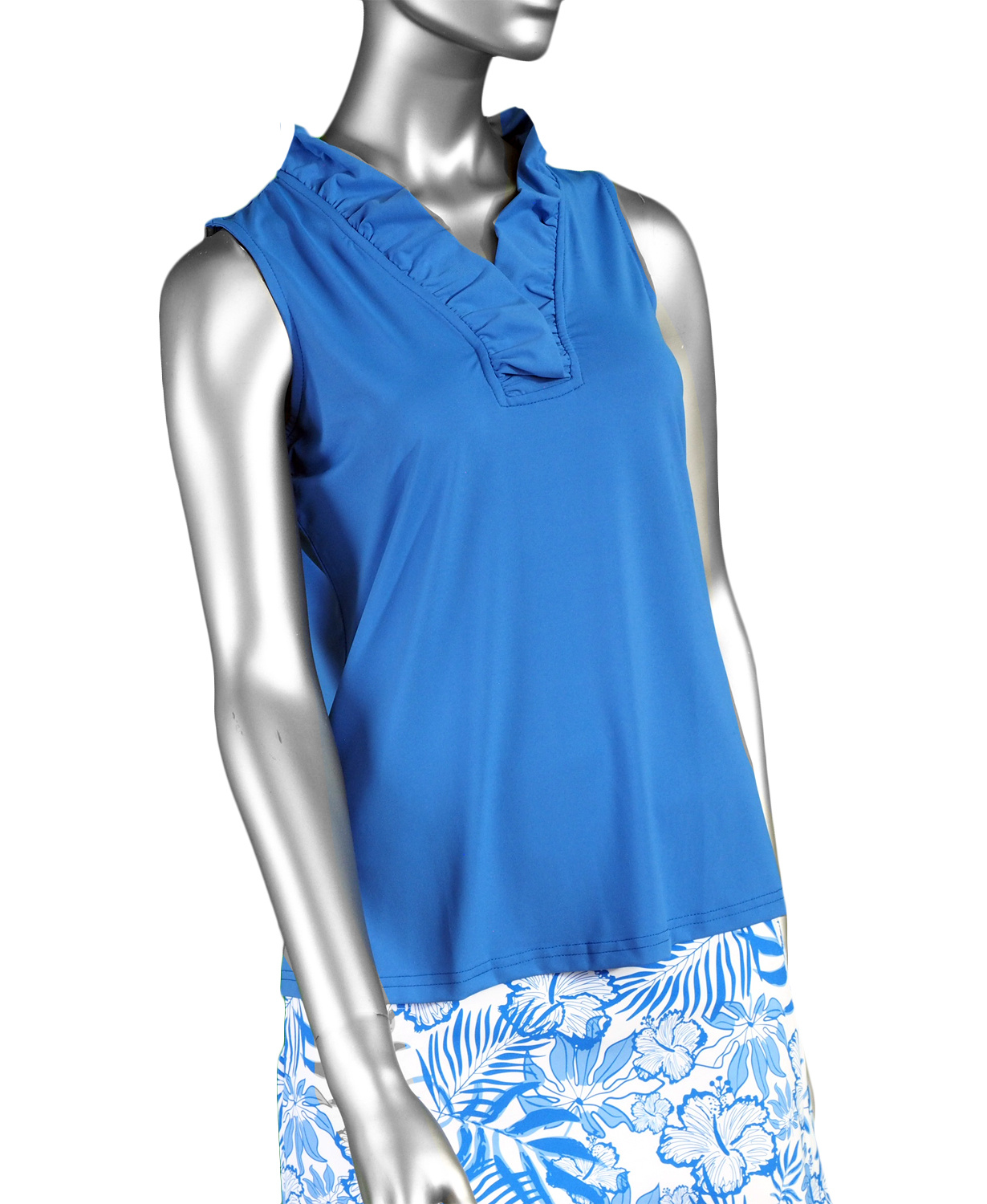 Lulu-B Ruffle Neck Top- Deep Sea