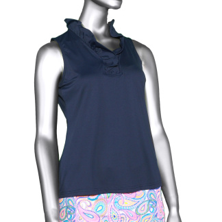 Lulu-B Ruffle Neck Sleeveless Top- Navy