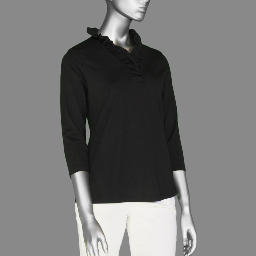 Lulu-B Ruffled Neck Top- Black . Style: SPX0792S Black