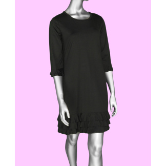 Lulu-B 3/4 Sleeve Ruffle Trim Dress- Black