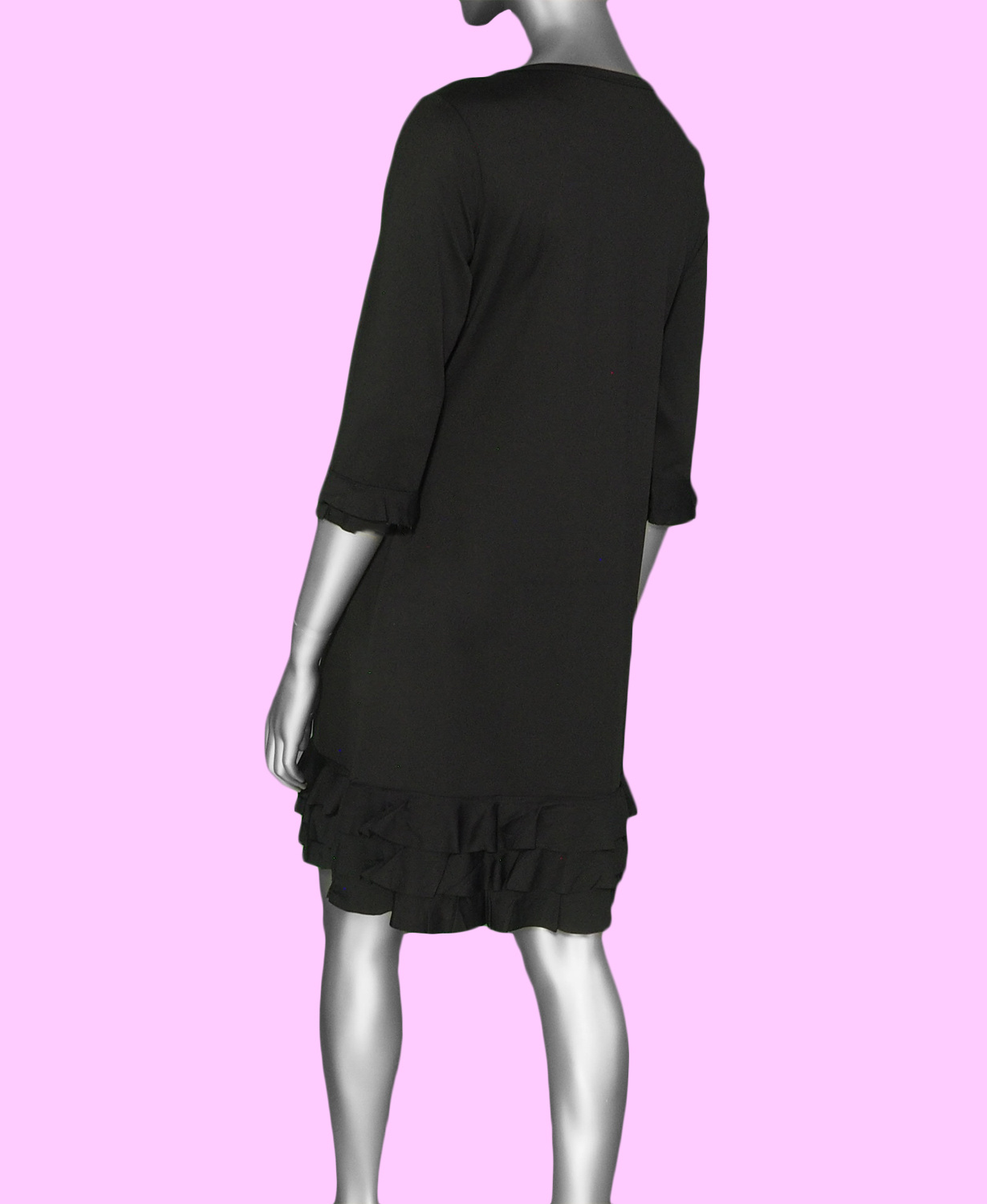 Lulu-B 3/4 Sleeve Ruffle Trim Dress- Black - Image 2