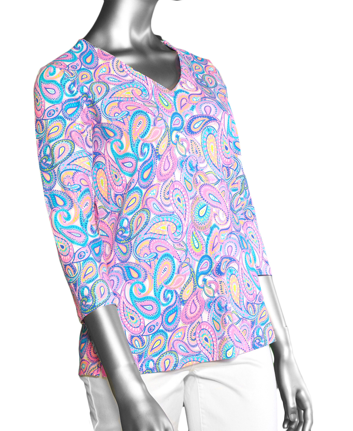 Lulu-B V-Neck Top- Paisley